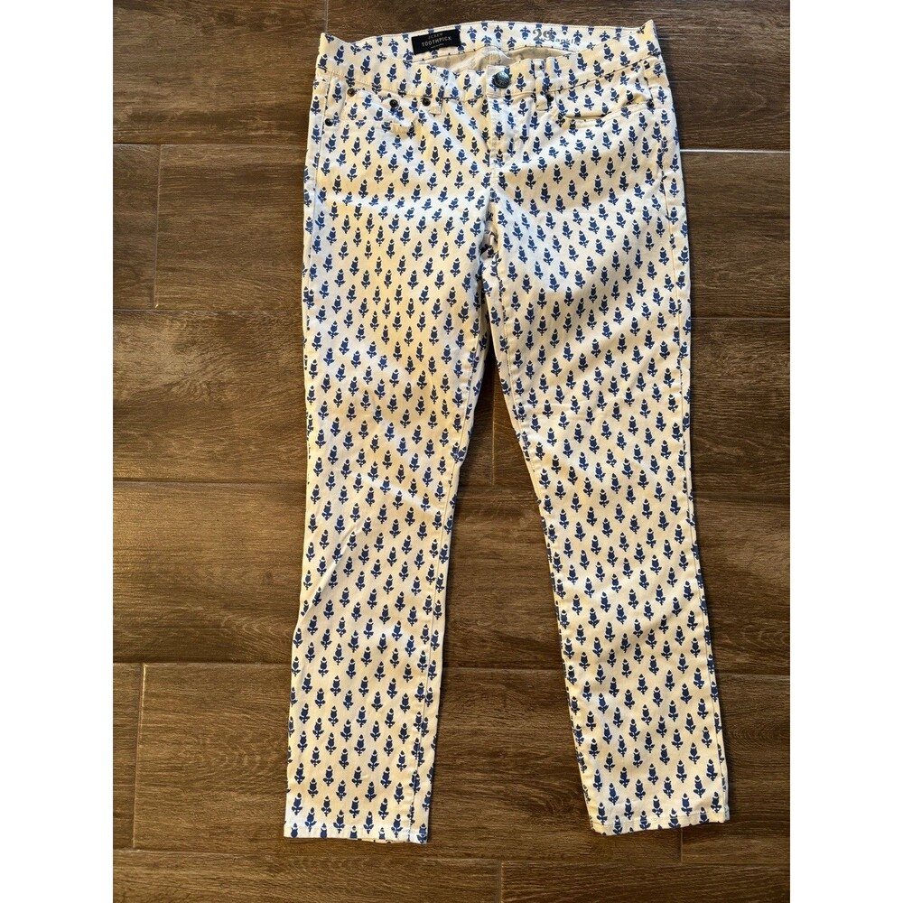 J Crew Women's Size 29 Ankle Block Print Blue & White Jeans Stretch Denim NWOT